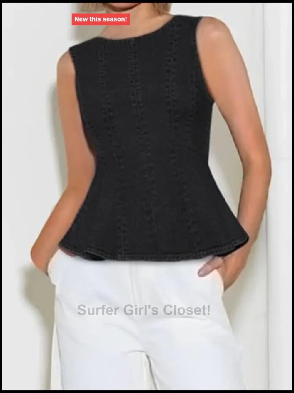 Women's Stretch Denim Peplum Tank Top Sleeveless Slim Fit Blouse Back Zipper